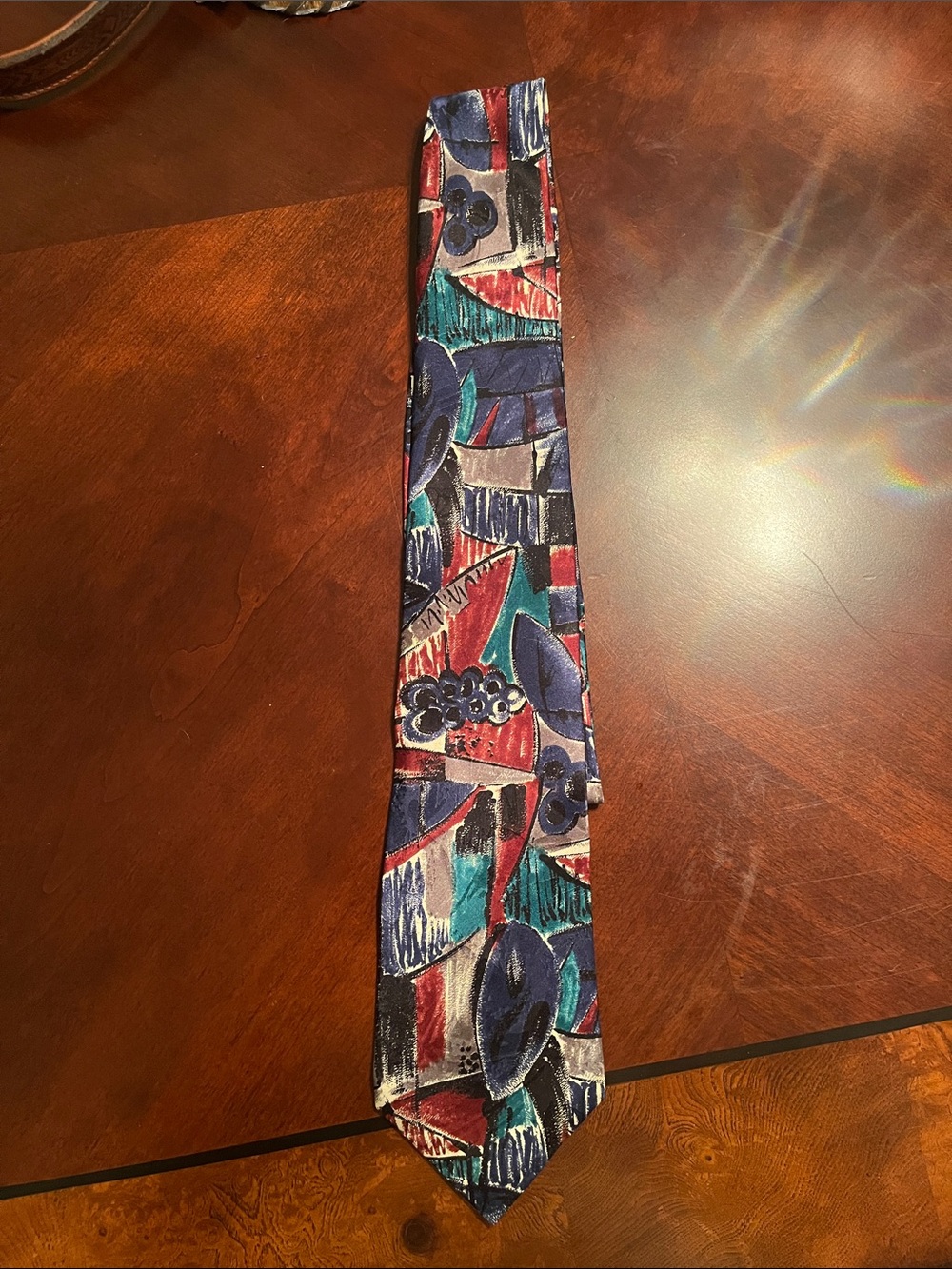 Harve Benard Abstract Floral Geometric Tie in Navy, Red, Teal and Cream
